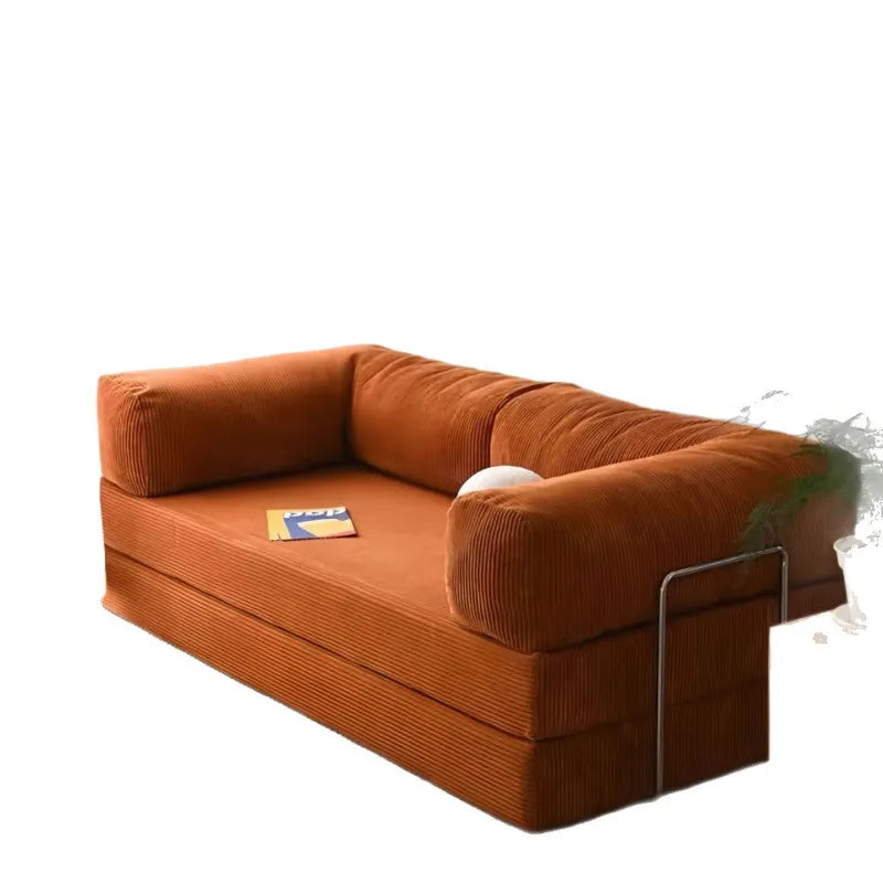 Retro Modular Foldable Fabric Sofa Bed – High-Density Foam Sleeper for Small Spaces